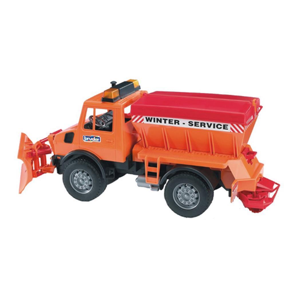 Bruder: 02572 Mercedes Benz Unimog Strooiwagen met ploeg, ., Nieuw, Ophalen of Verzenden, .