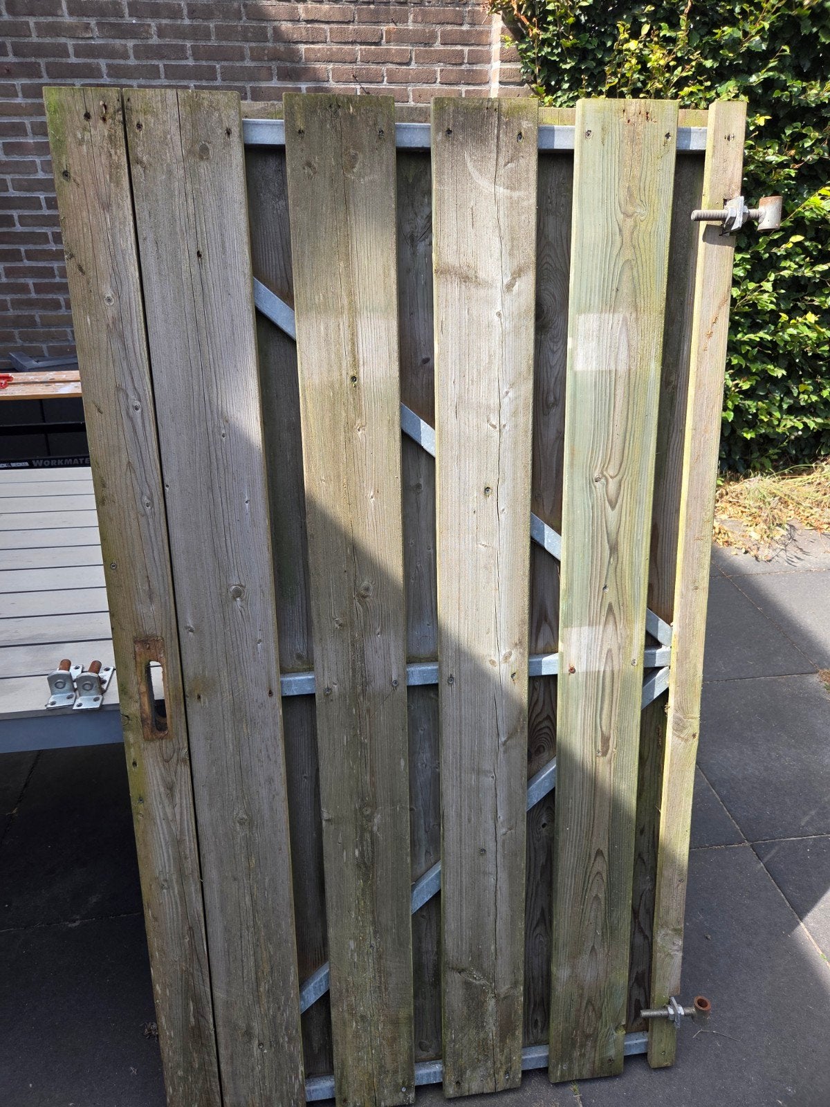 Houten poort met metalen frame, incl. scharnieren 160x90cm, Tuin en Terras, Tuinpoorten, Ophalen, Gebruikt, Minder dan 100 cm