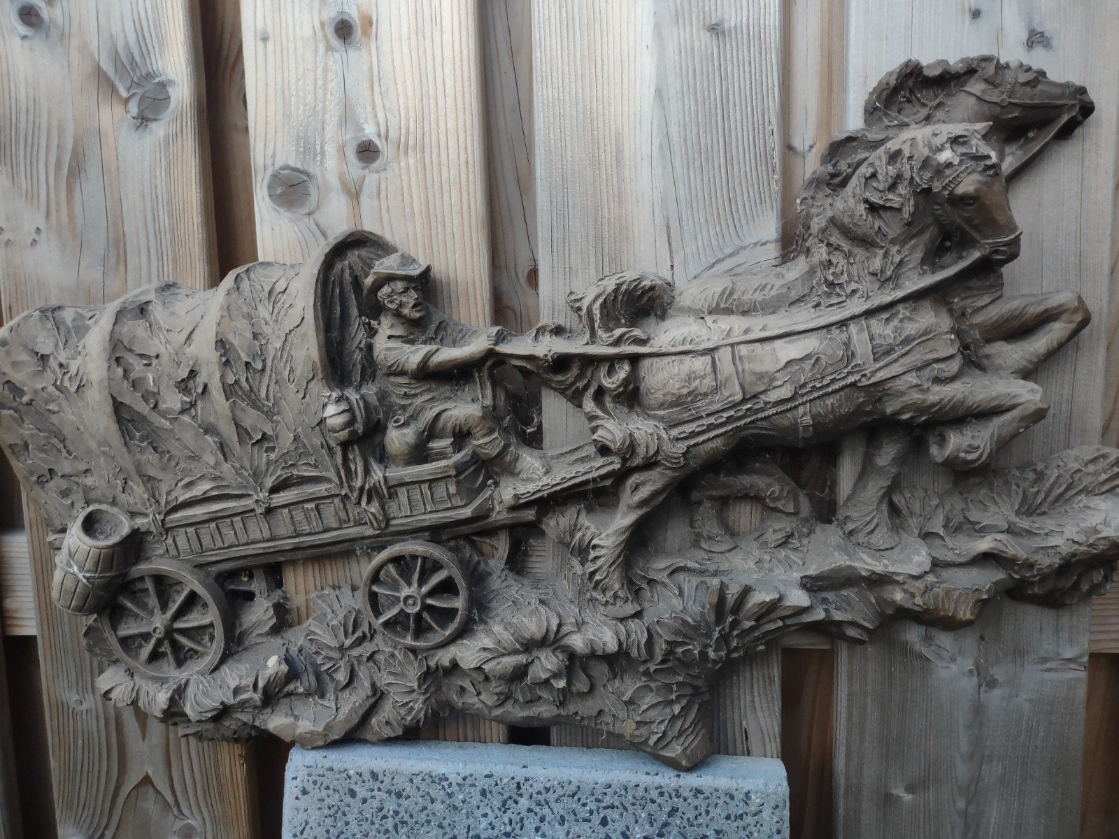 Houtsnijwerk: Paard en wagen, Ophalen, Houtsnijwerk, 50 - 100 cm, Handgemaakt