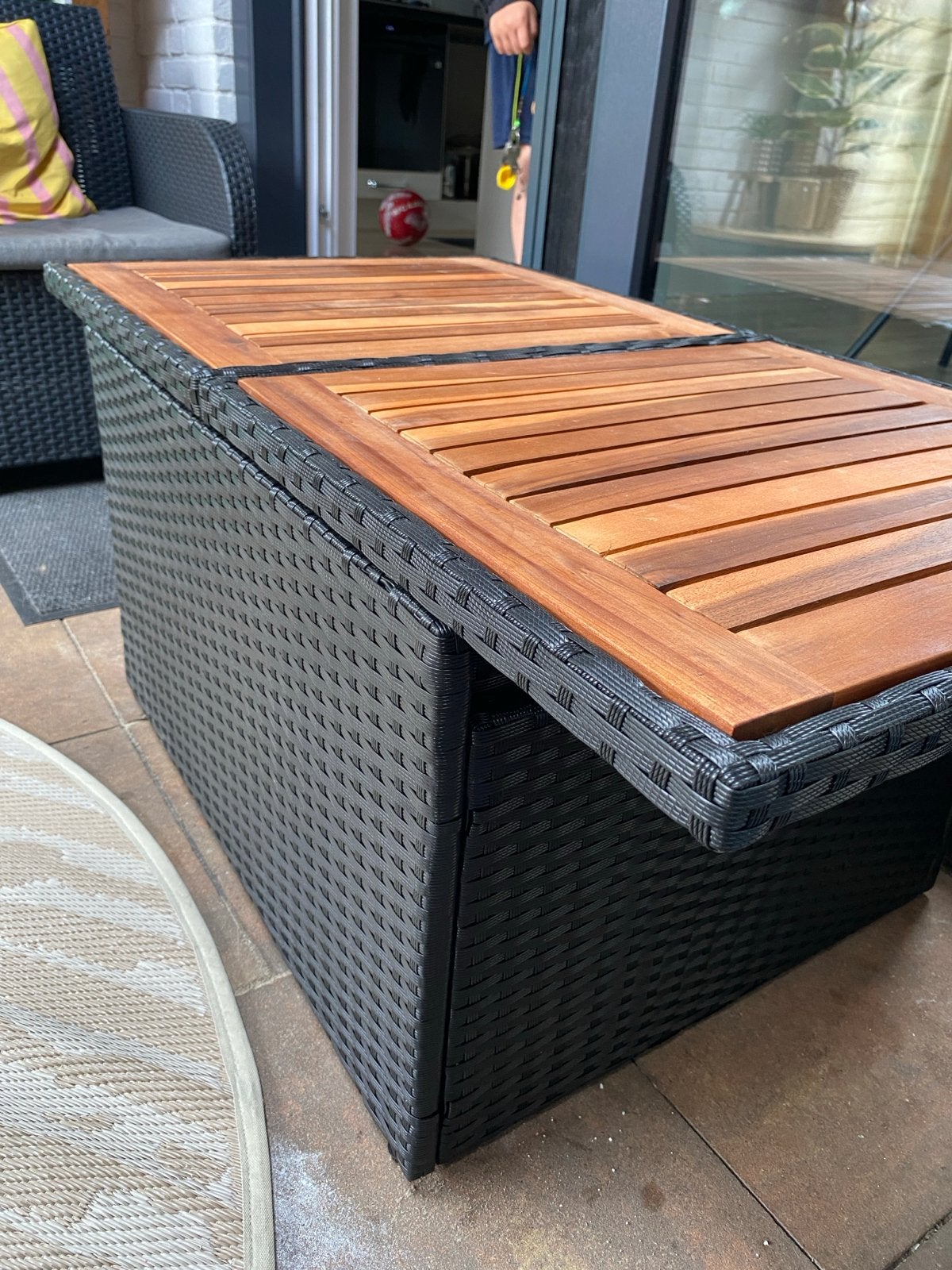 vidaXL Tuintafel hoog/laag poly rattan en acaciahout, Tuin en Terras, Tuintafels, Ophalen, Gebruikt, Rechthoekig, Wicker