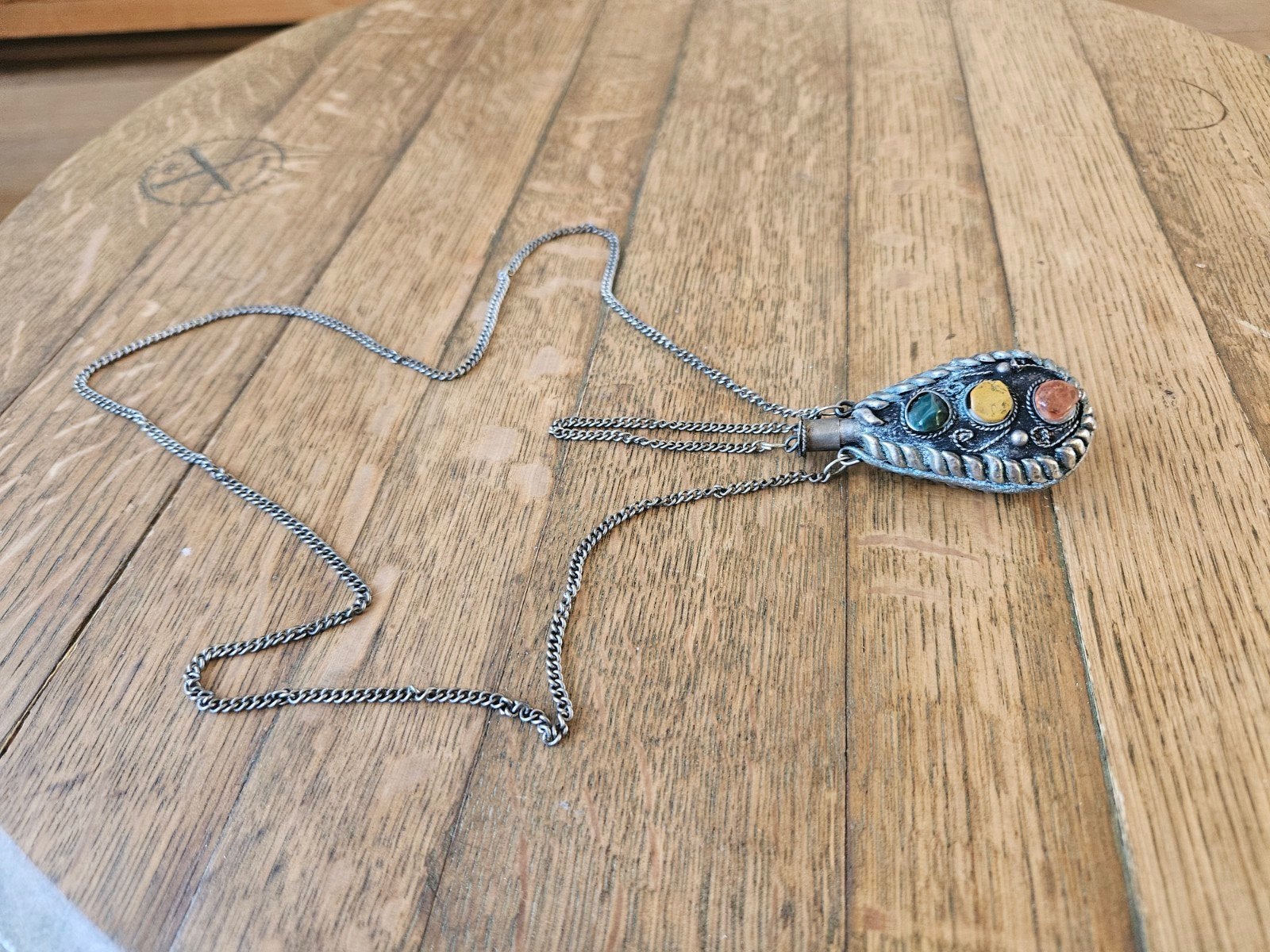 Vintage Boho Kohl Parfumflacon Hanger Ketting met Edelstenen, Overige materialen, Gebruikt, Overige kleuren, Ophalen of Verzenden