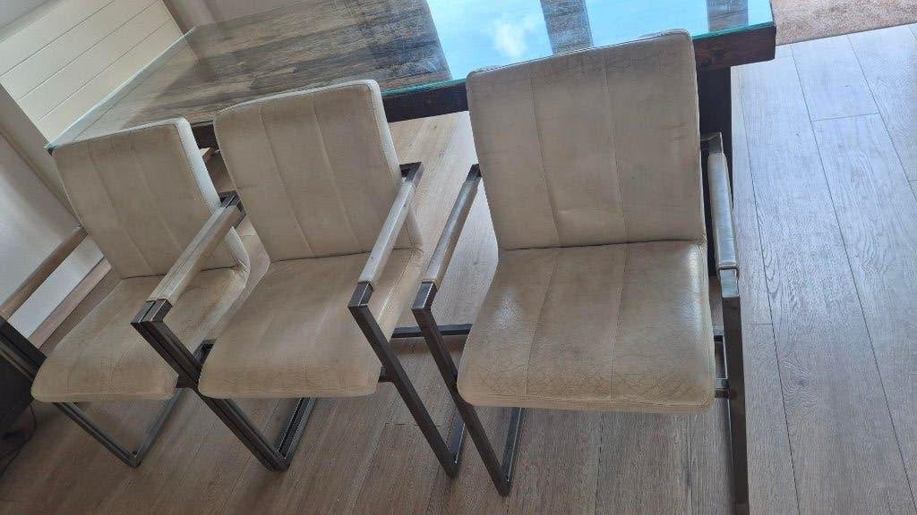 6 eettafelstoelen met kunstleren bekleding, Ophalen, Gebruikt, Wit, Vijf, Zes of meer stoelen