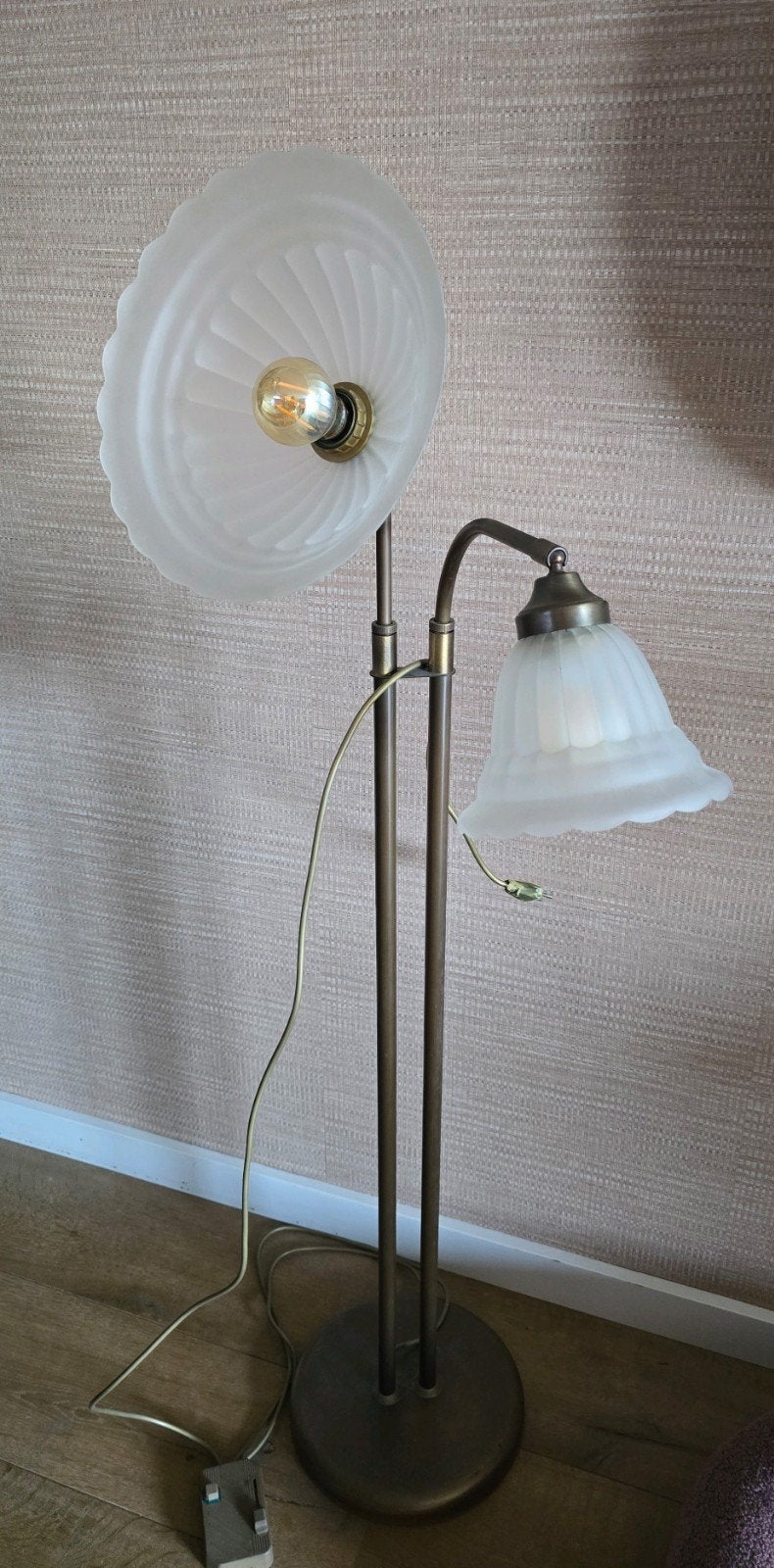 Vintage messing vloerlamp, Ophalen, Gebruikt, Klassiek, E27 (groot)