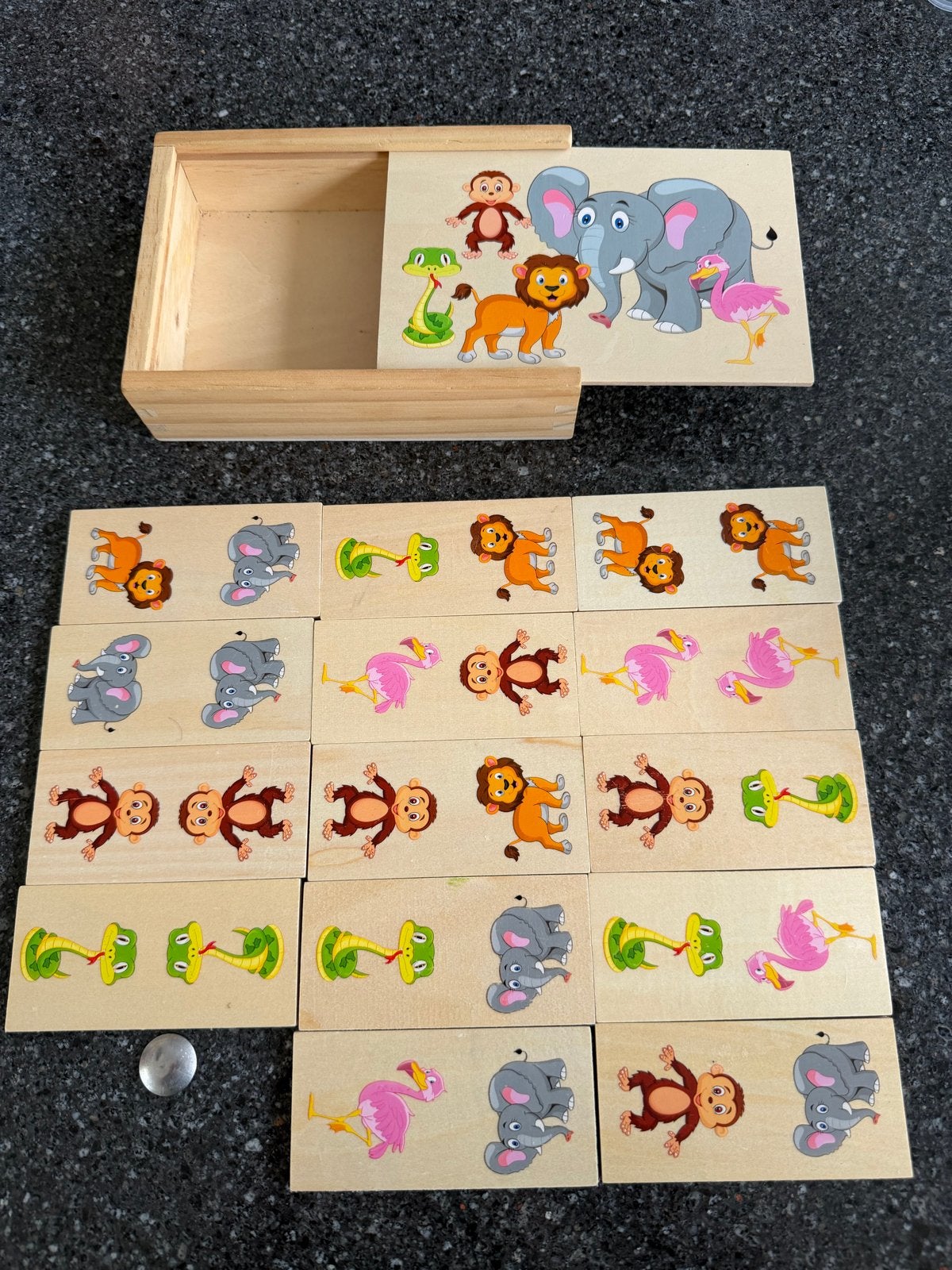 Houten Domino met Dieren - Educatief Spel voor Kinderen, Ophalen of Verzenden, Gebruikt, Puzzelen