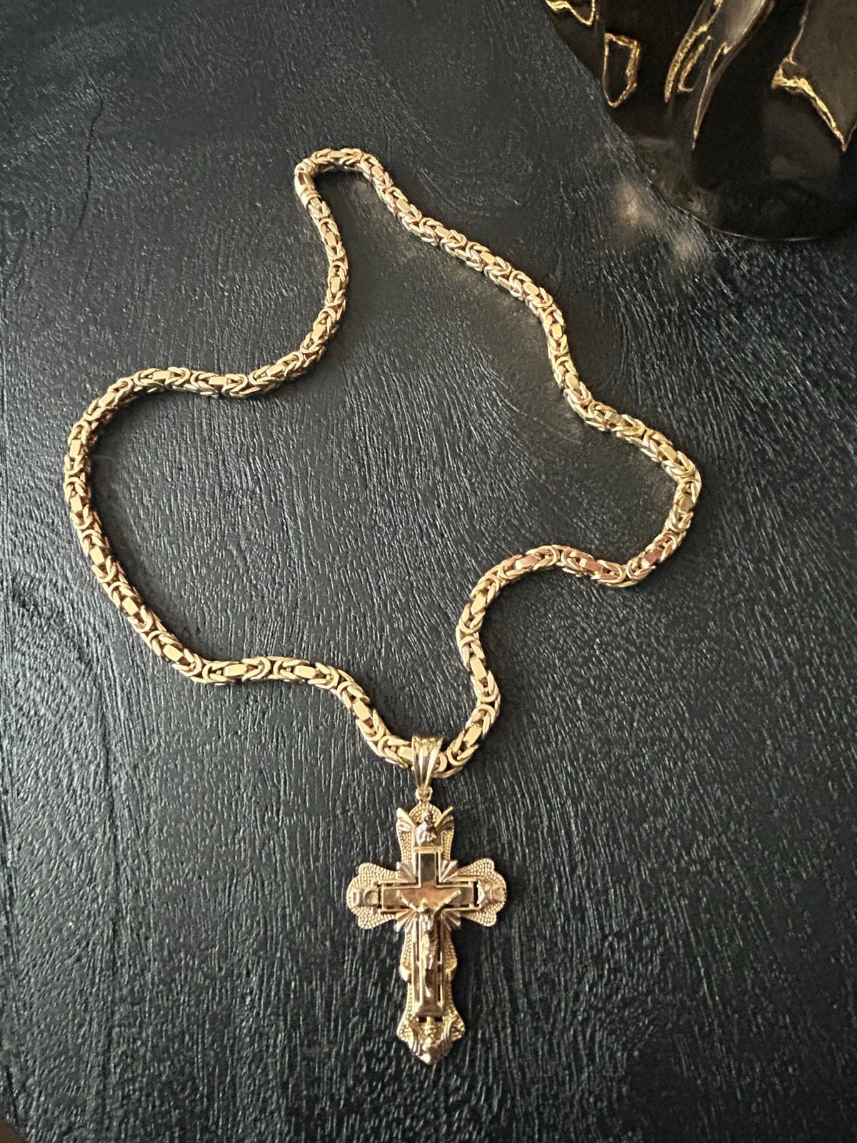 Koningsketting 14k met Kruis Hanger 85 gram, Ophalen, Zo goed als nieuw, Goud, Met hanger