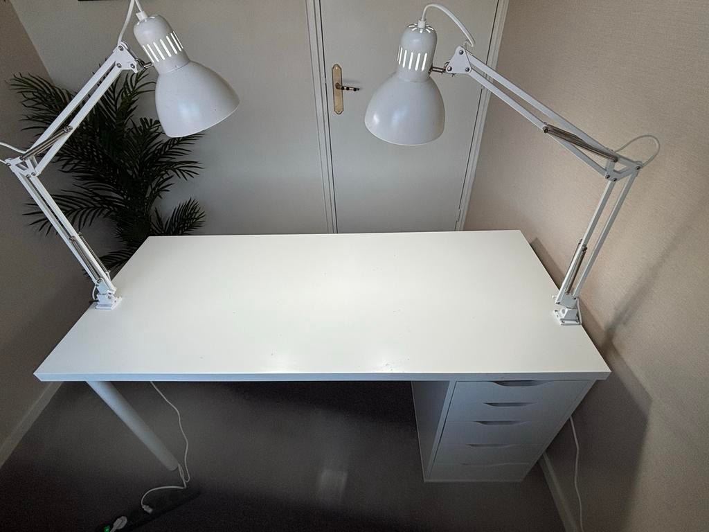IKEA Lagkapten bureau met Alex ladeblok en 2 Tertial lampen, Ophalen, Overige typen, Gebruikt, Met lades