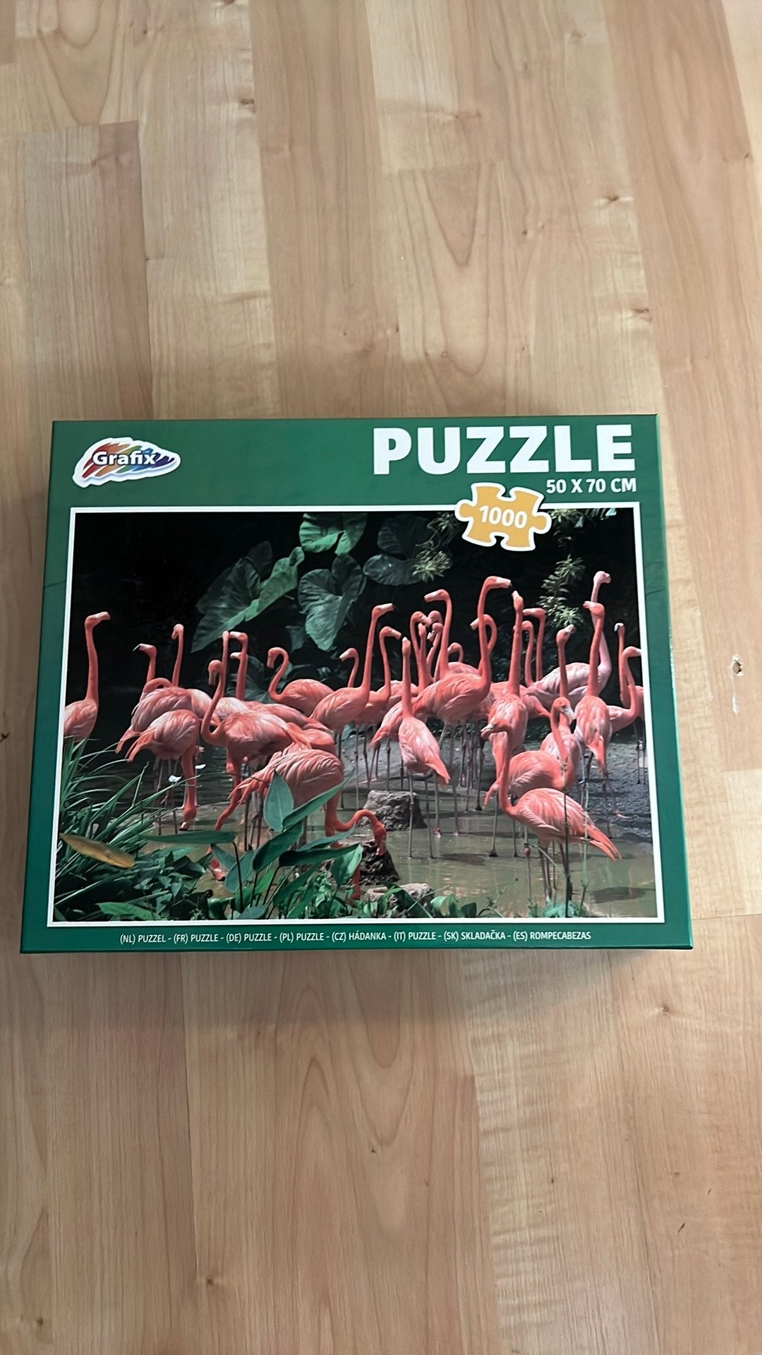 Grafix puzzel flamingo’s nieuw in doos, Ophalen of Verzenden, 500 t/m 1500 stukjes, Zo goed als nieuw