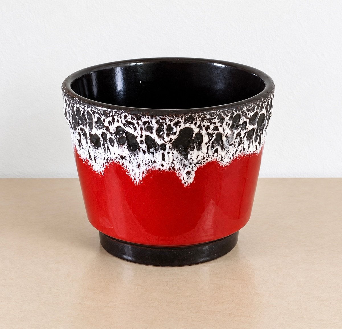 Vintage bloempot FatLava rood/wit Jopeko West Germany, Rond, Binnen, Ophalen of Verzenden, Zo goed als nieuw