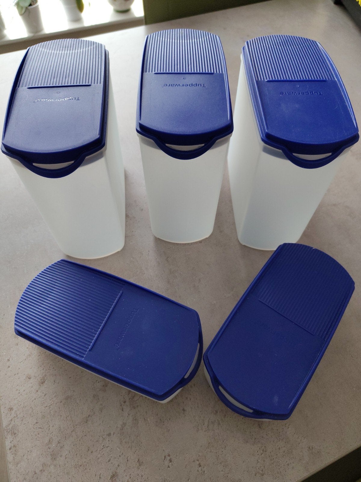 Tupperware voorraadbakken set - 5 stuks, Ophalen, Zo goed als nieuw, Blauw, Bus of Trommel