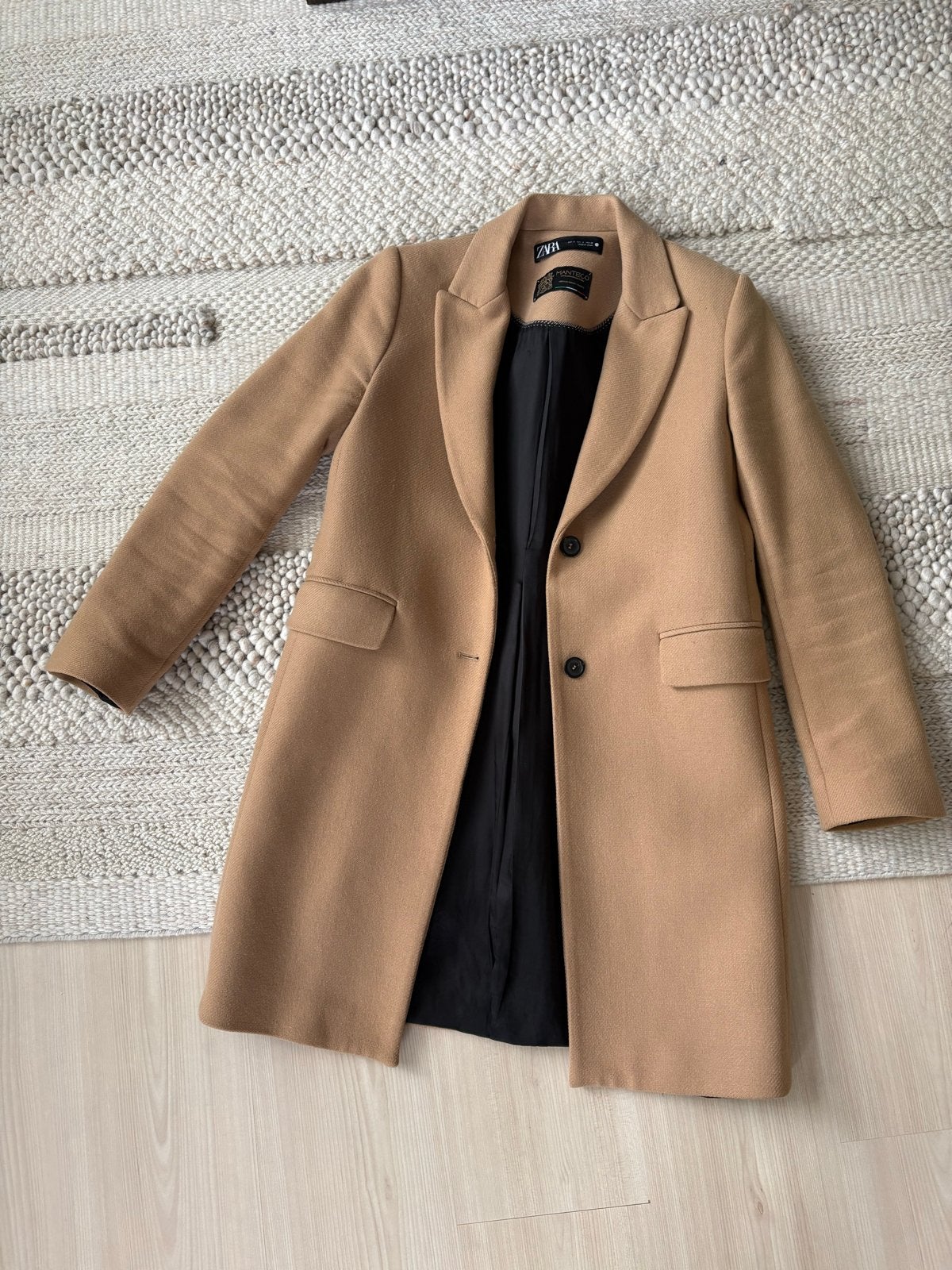 Zara Manteco wollen jas - Beige/Camel - S, Ophalen of Verzenden, Zo goed als nieuw, Maat 36 (S), Beige