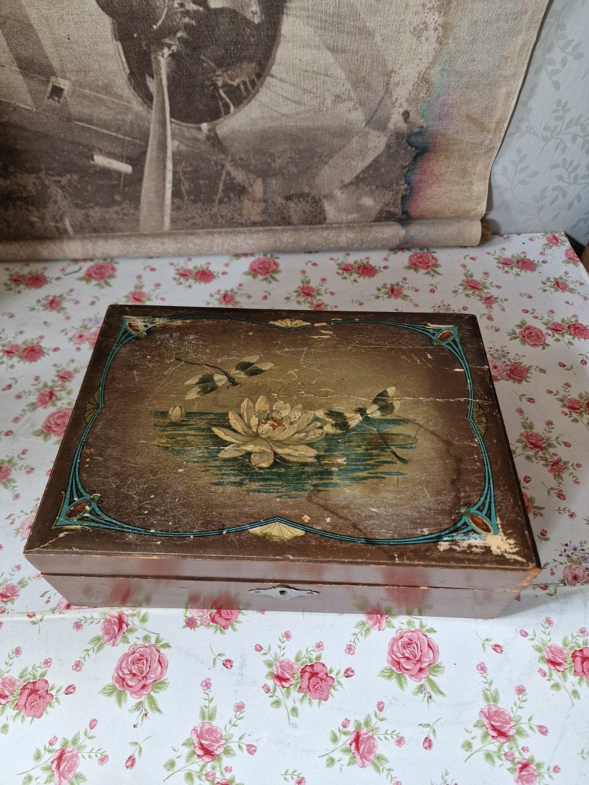 Antiek houten kist libelle, Ophalen of Verzenden
