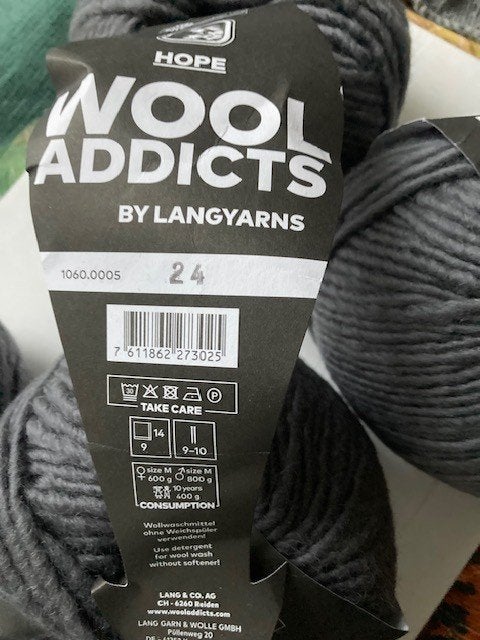 400 gr Lang Yarns Wool Addicts Hope, staalgrijs 05, Ophalen of Verzenden, Nieuw, Breien of Haken, Wol of Garen