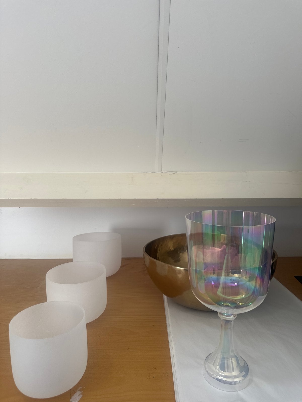 Kristallen Klankschalen Set & Kelk - Hart Chakra (F) + 50CM, Ophalen of Verzenden, Gebruikt