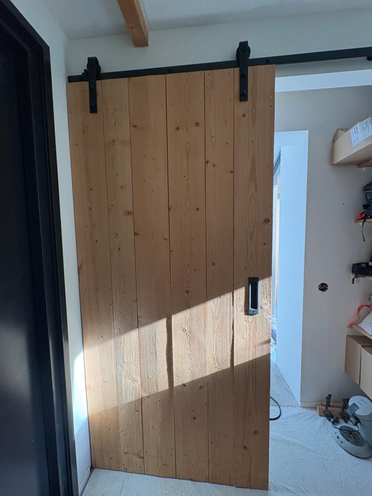 Houten schuifdeur met railsysteem, Gebruikt, 215 cm of meer, Binnendeur, Schuifdeur
