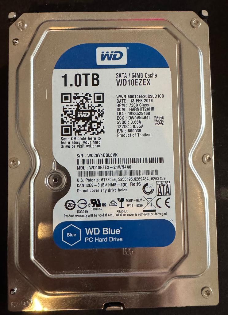 1TB WD Blue HDD, Computers en Software, Harde schijven, Ophalen, Intern, Gebruikt, Western Digital (WD)