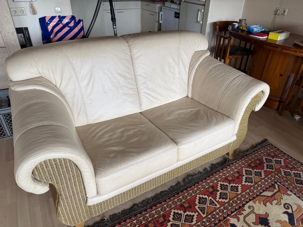 2 zits bankje - leder / pitriet, Ophalen, Gebruikt, Leer, 150 tot 200 cm