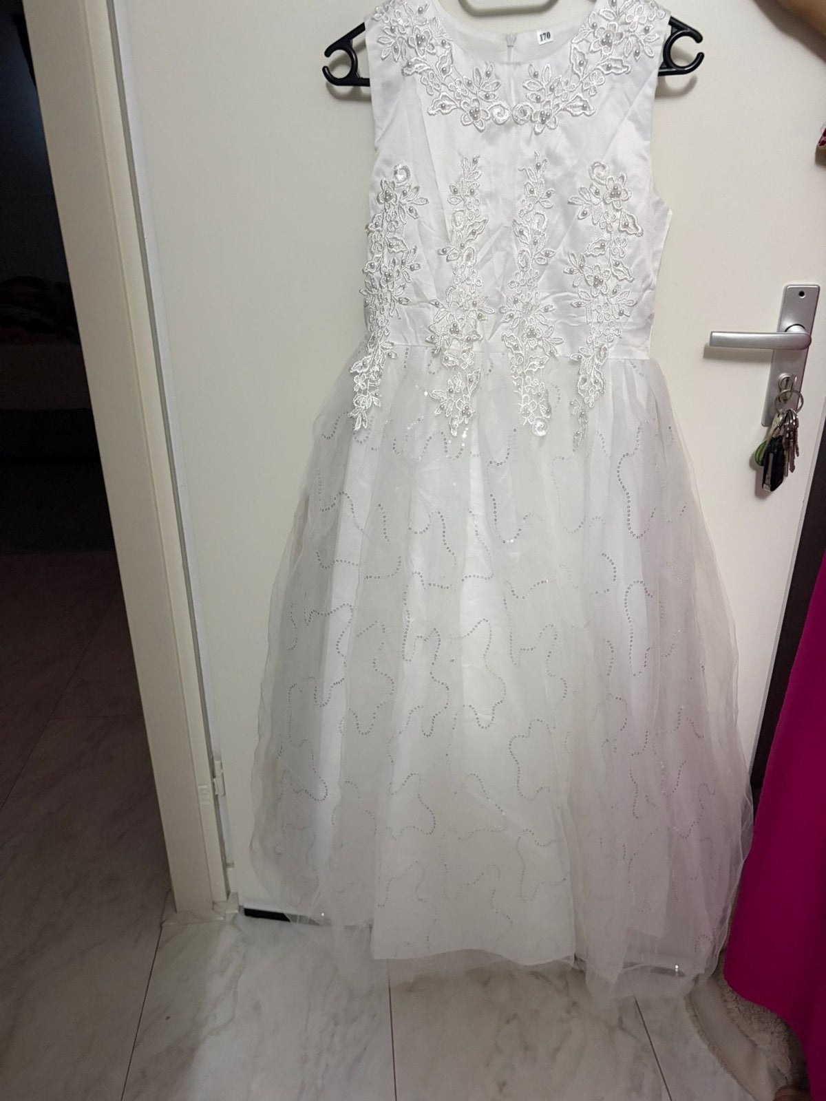 2 Witte feestjurk met hoepelrok, maat 160/170, Ophalen, Zo goed als nieuw, Meisje, Jurk of Rok