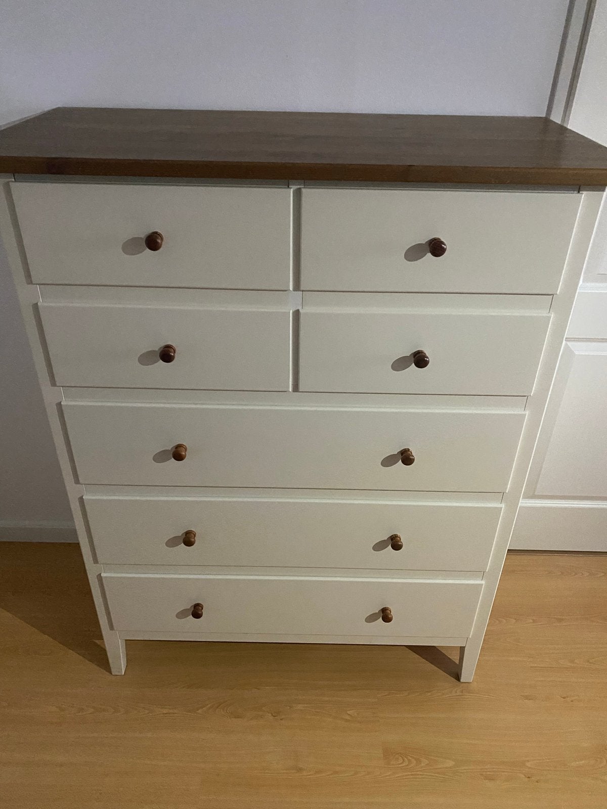 Ikea Visdalen ladekast wit met houten blad, Ophalen, Gebruikt, 5 laden of meer, 100 tot 150 cm