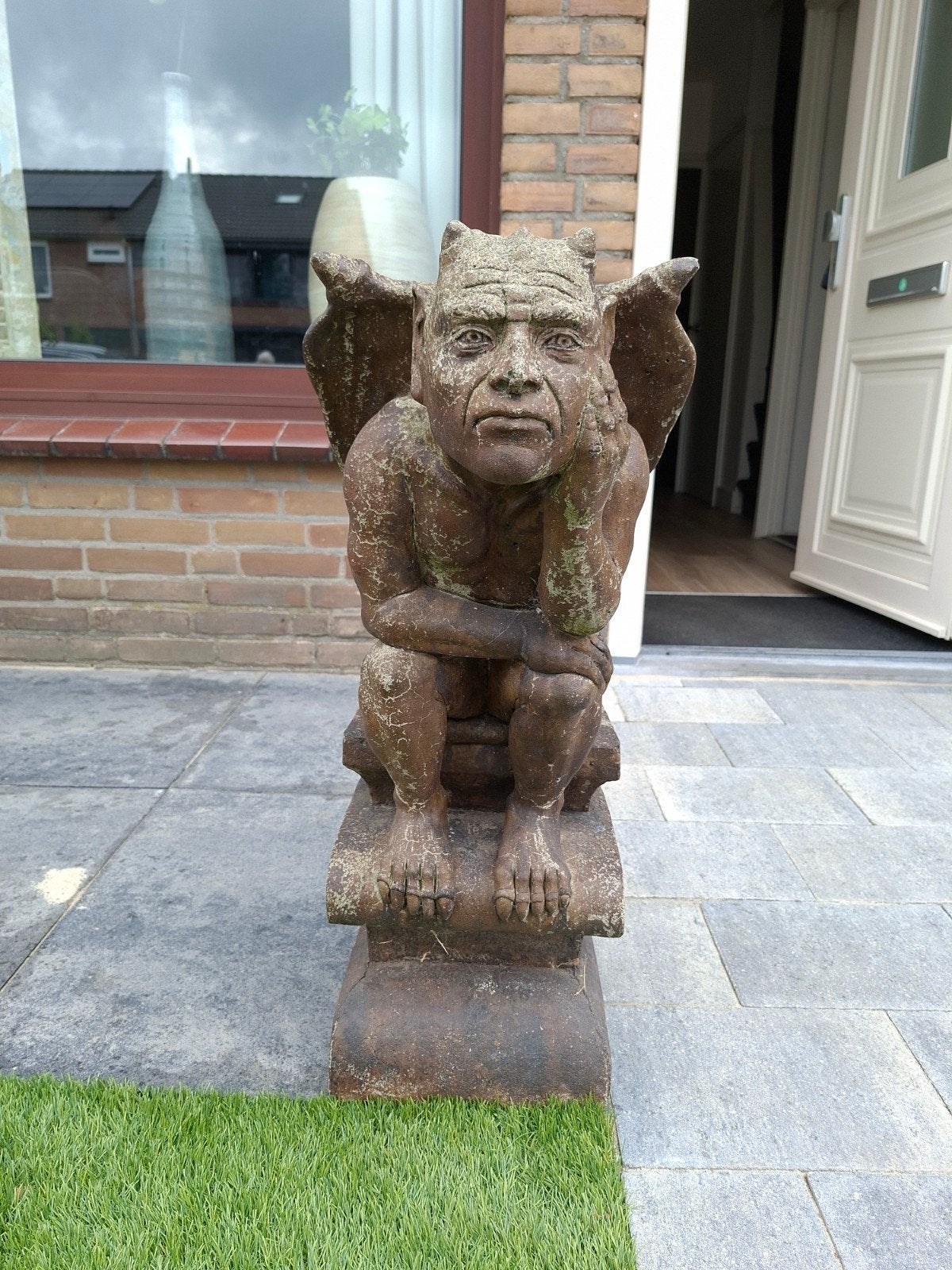 Karaktervol Tuinbeeld Gargoyle Duivel Denker 70 cm, Ophalen, Beton, Overige typen