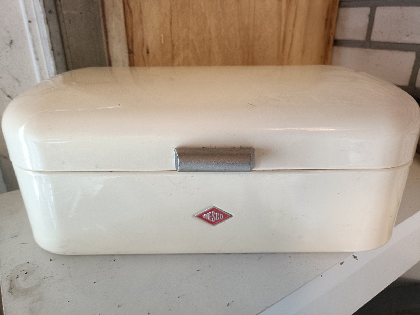 Vintage Wesco Broodtrommel - Crème Wit, Gebruikt, Metaal, Broodtrommel, Overige merken