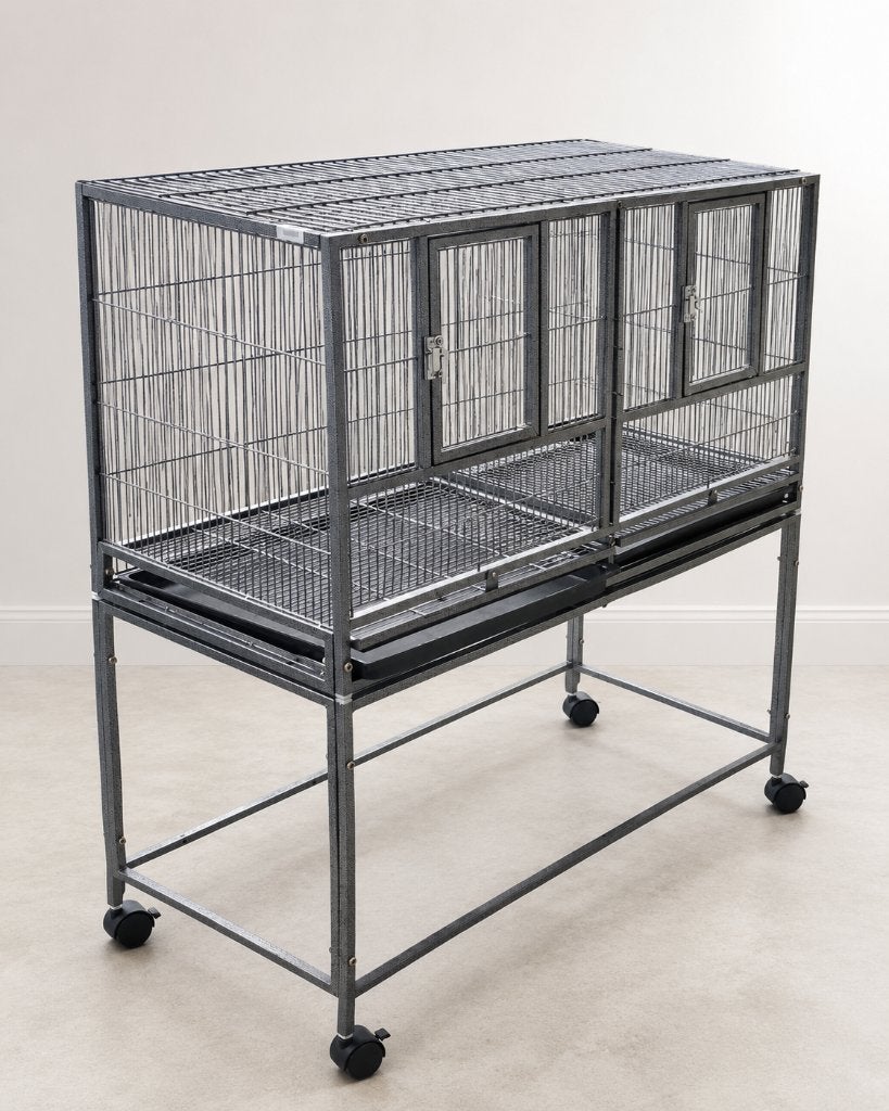 Dubbele vogelkooi kweekkooi op wielen 95,5L x 45,5B x 105H, Dieren en Toebehoren, Ophalen, Gebruikt, Metaal, Vogelkooi