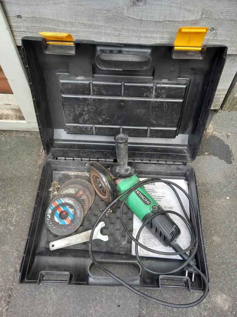 Hitachi haakse slijper met accessoires in koffer, Ophalen