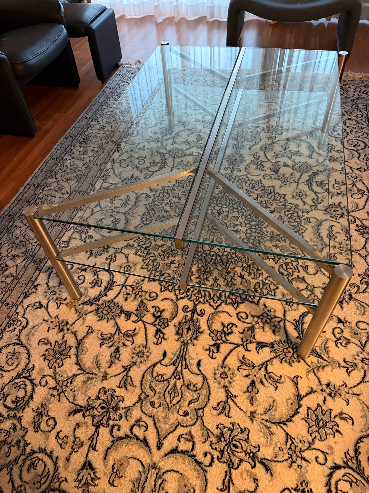 Glazen salontafel met RVS onderstel - 178x86x45cm, Ophalen, Gebruikt, 50 tot 100 cm, Glas