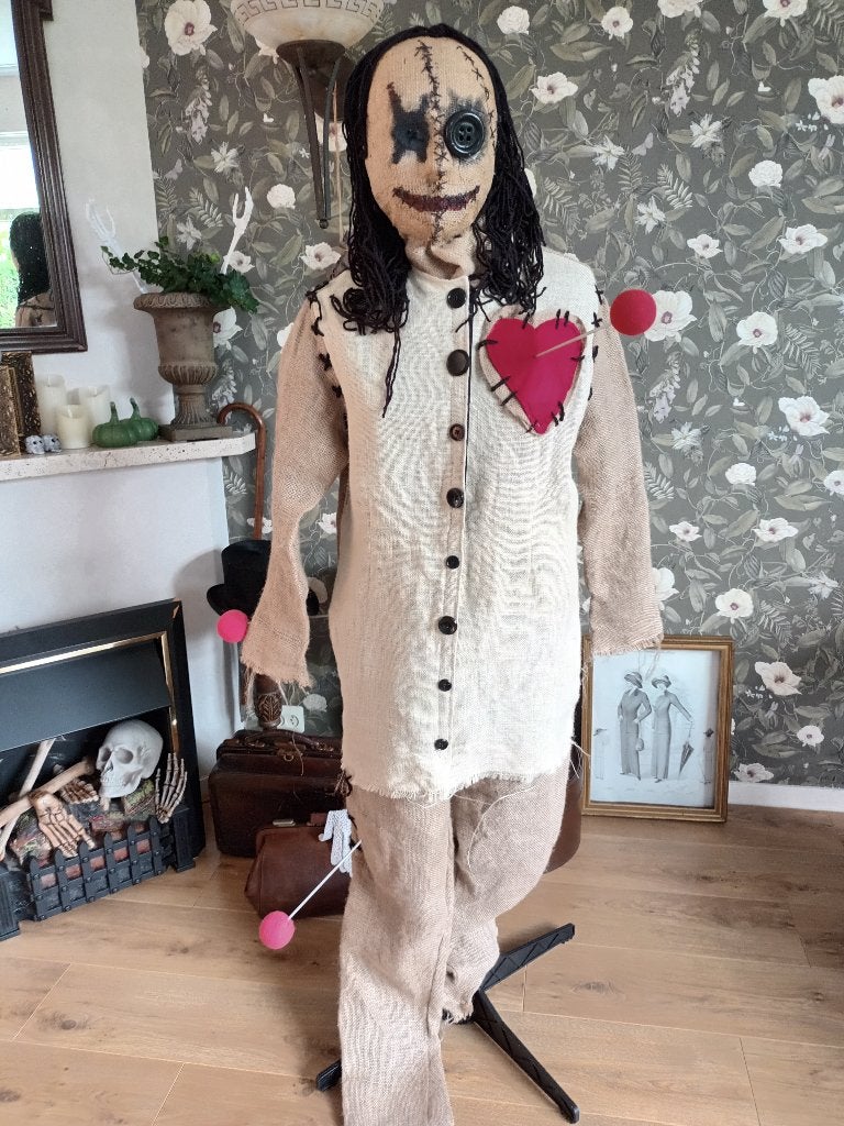 voodoo pop kostum maat s/m halloween broek masker jas, Ophalen of Verzenden, Zo goed als nieuw, Halloween, Kleding