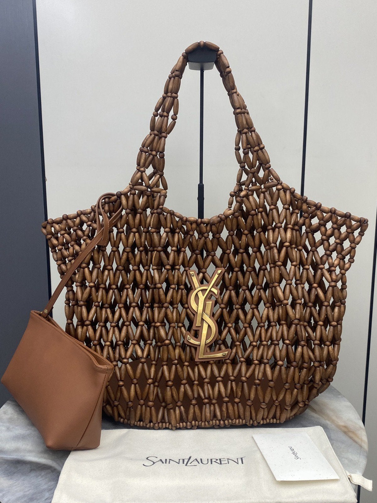 Saint Laurent Icare Medium in wood beads, Verzenden, Zo goed als nieuw, Shopper