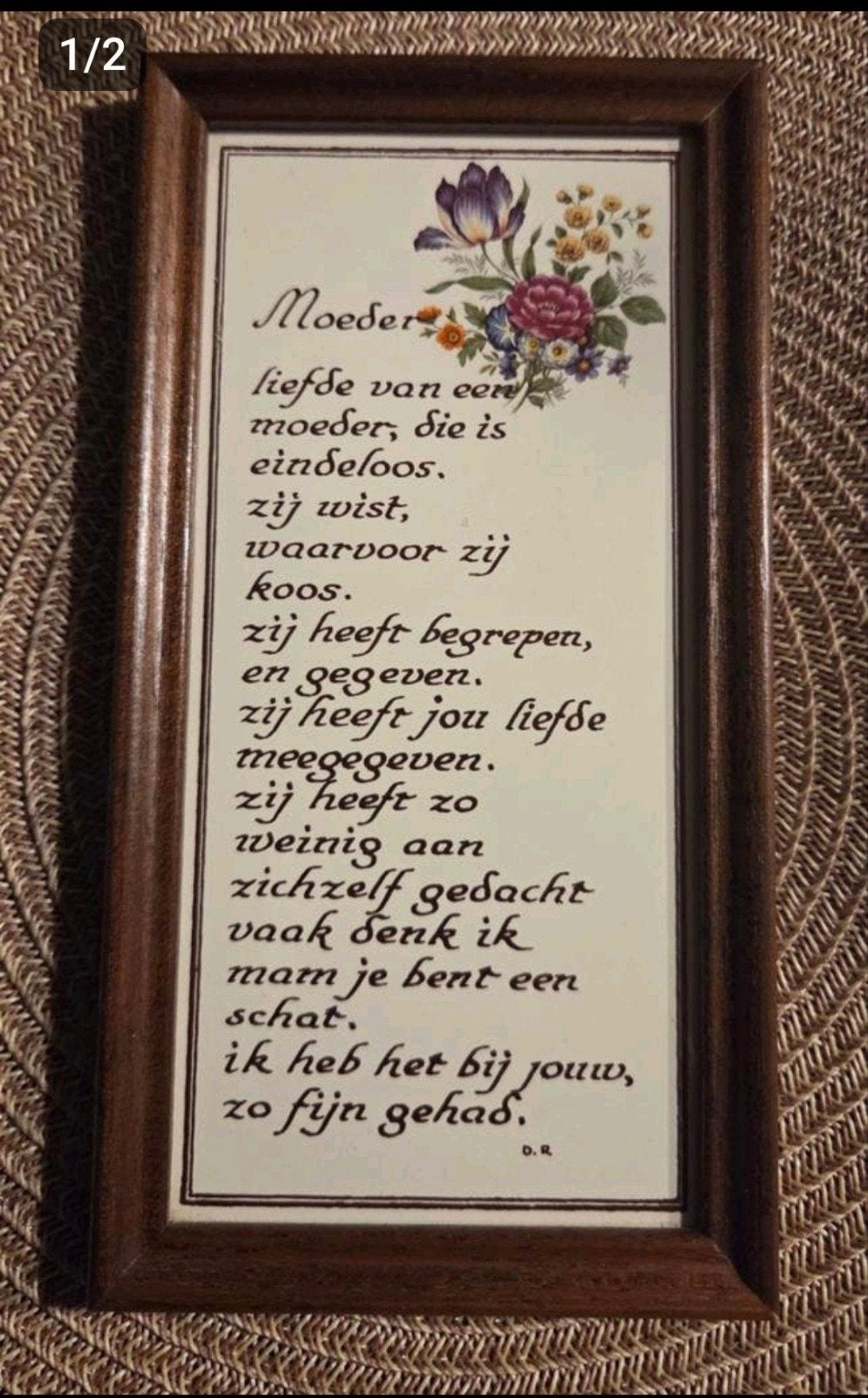 Houten lijst met spreuk op tegel "moeder", Ophalen of Verzenden