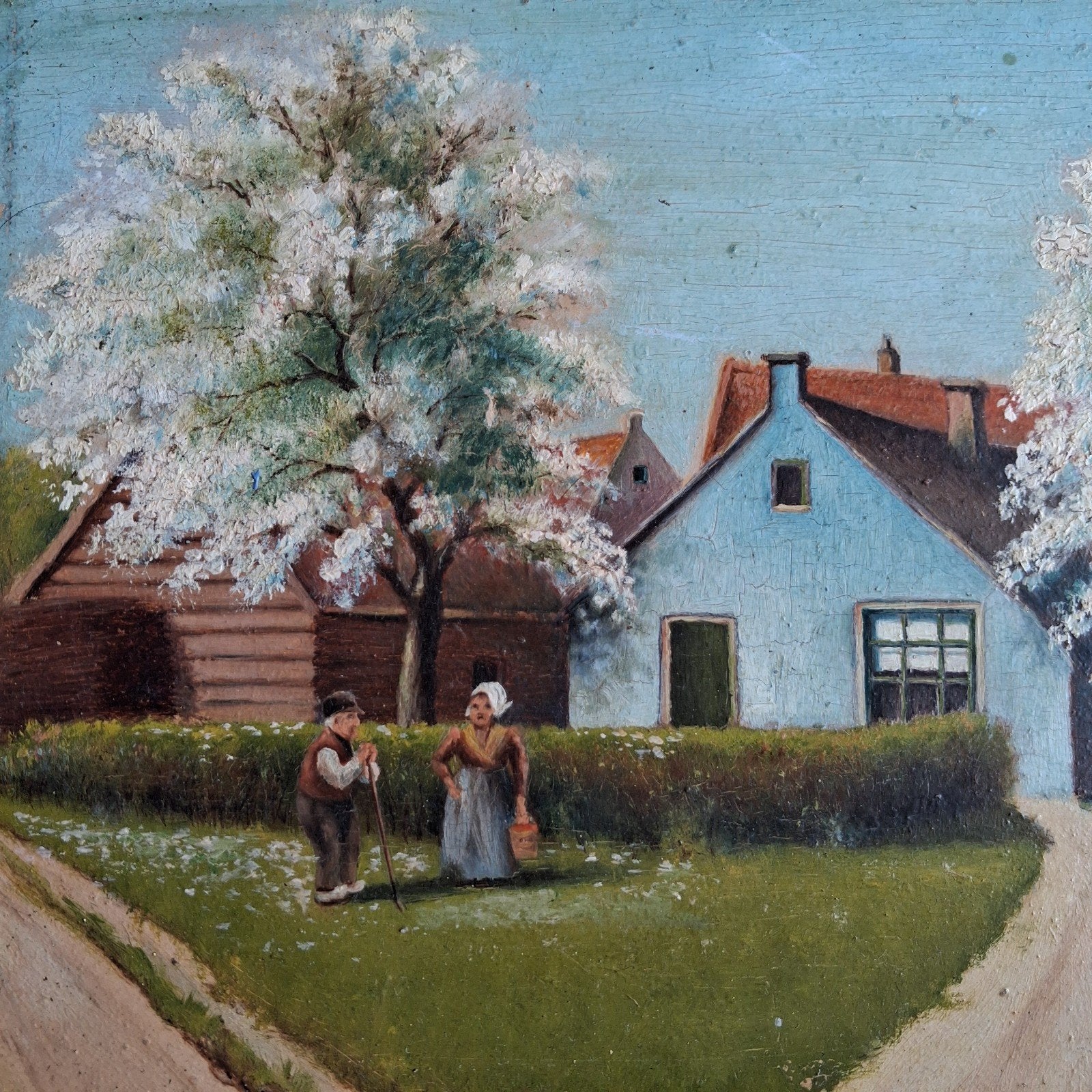 Olieverf Paneel J.C.Joost Hollands Tafereel Streekdracht, Paneel, Oud hollands, Ophalen of Verzenden, Landschap