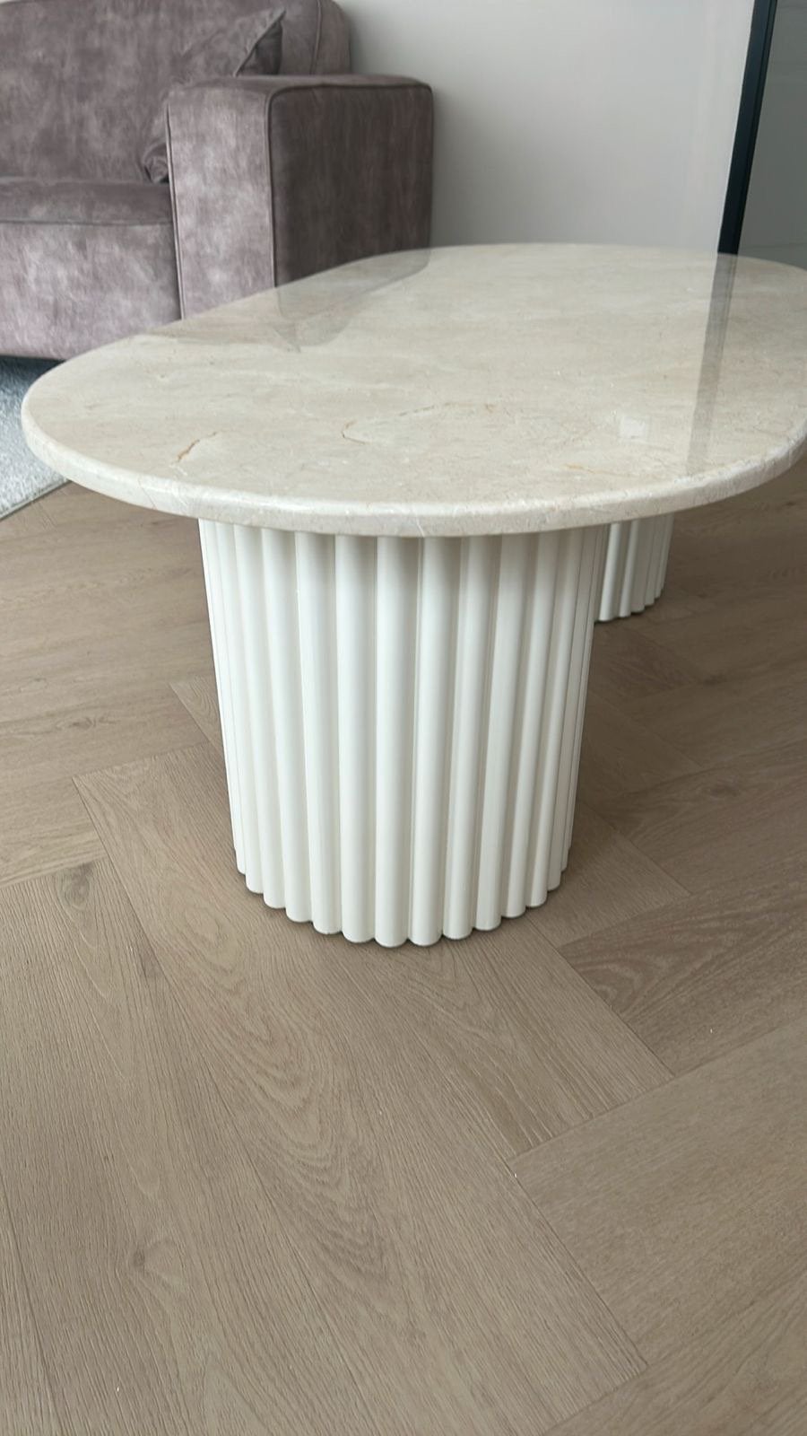 Luxe marmeren ovale salontafel HAND MADE, Ophalen, 100 tot 150 cm, Nieuw, 50 tot 100 cm