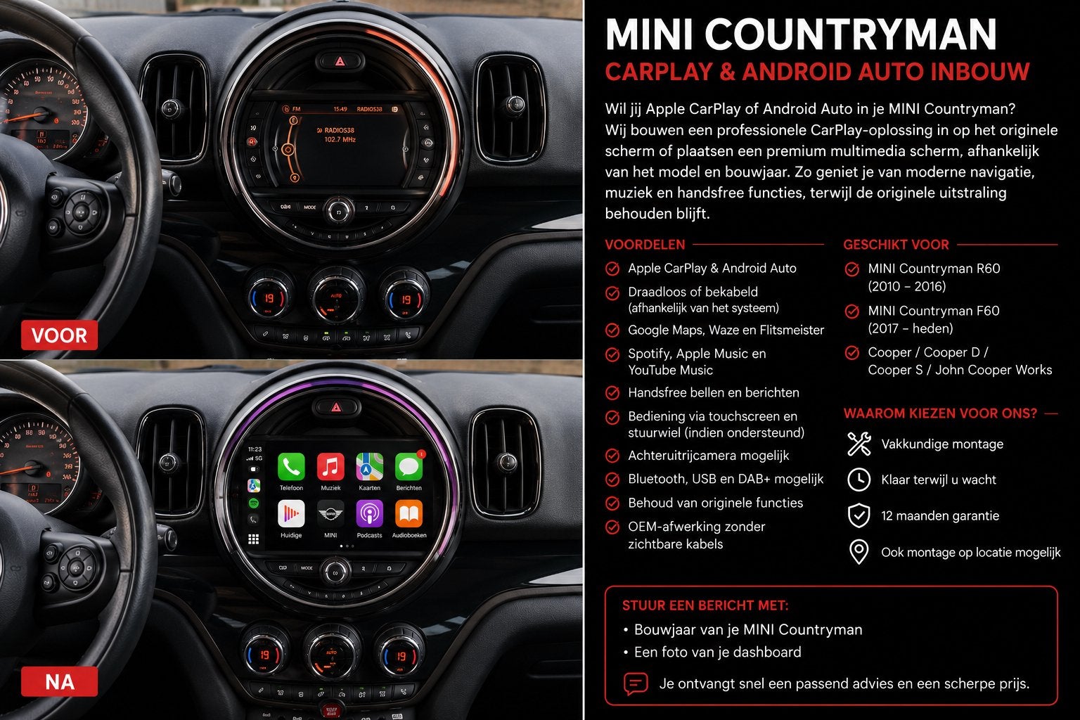 MINI Countryman CarPlay & Android Auto Inbouw, Auto diversen, Autoradio's, Ophalen, Nieuw