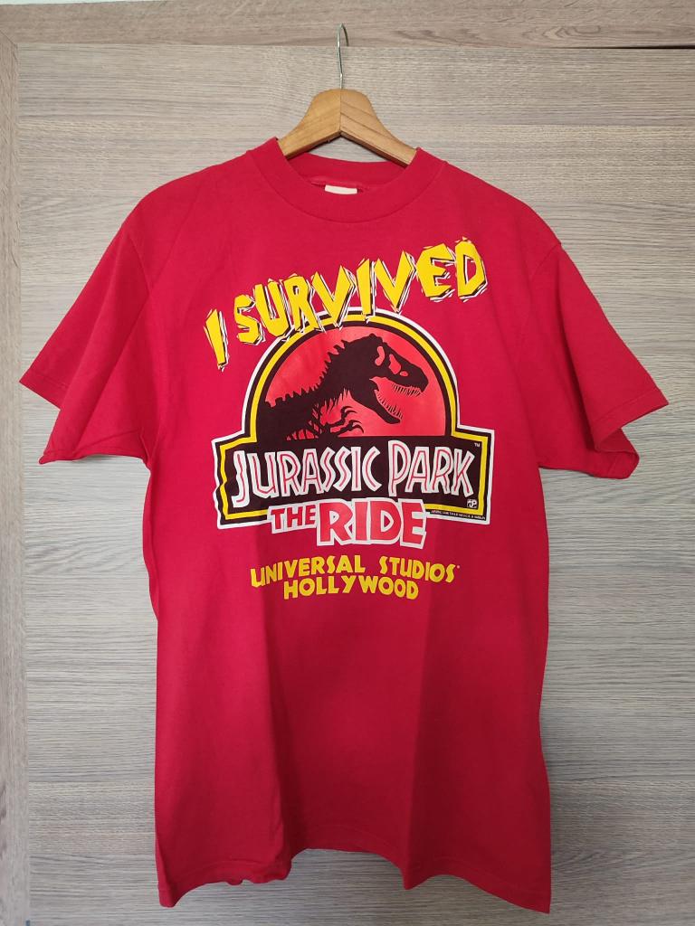 Vintage 90s Jurassic Park The Ride T Shirt Red Maat M, Ophalen of Verzenden