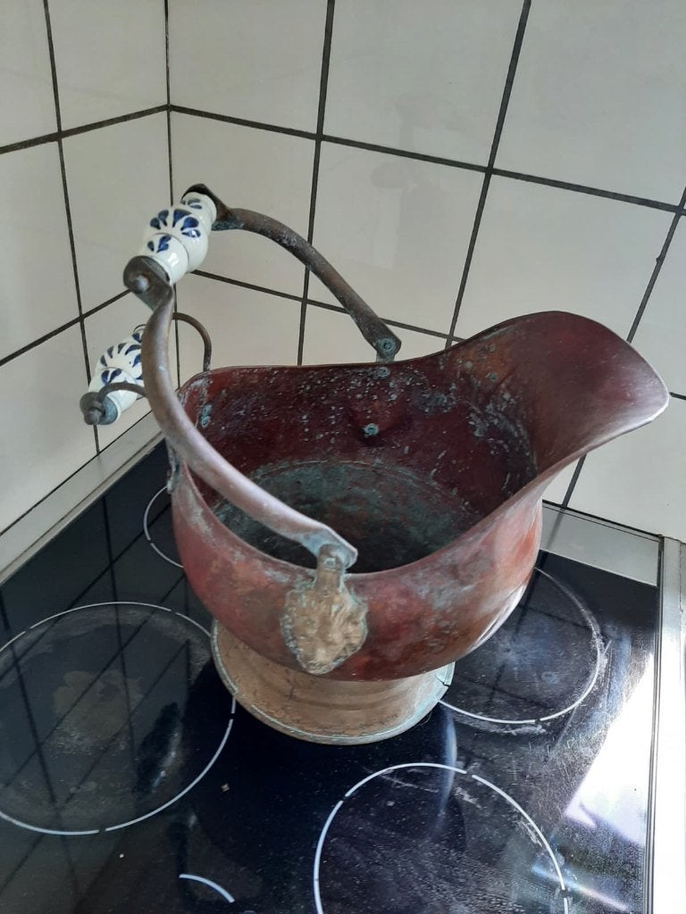 Koperen antieke kolenemmer, Ophalen of Verzenden