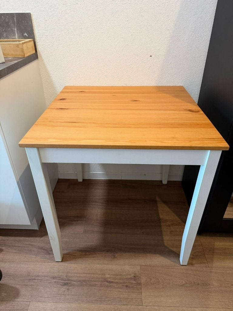 IKEA wooden dining table with white legs., Huis en Inrichting, Ophalen, Zo goed als nieuw, Rechthoekig, 50 tot 100 cm