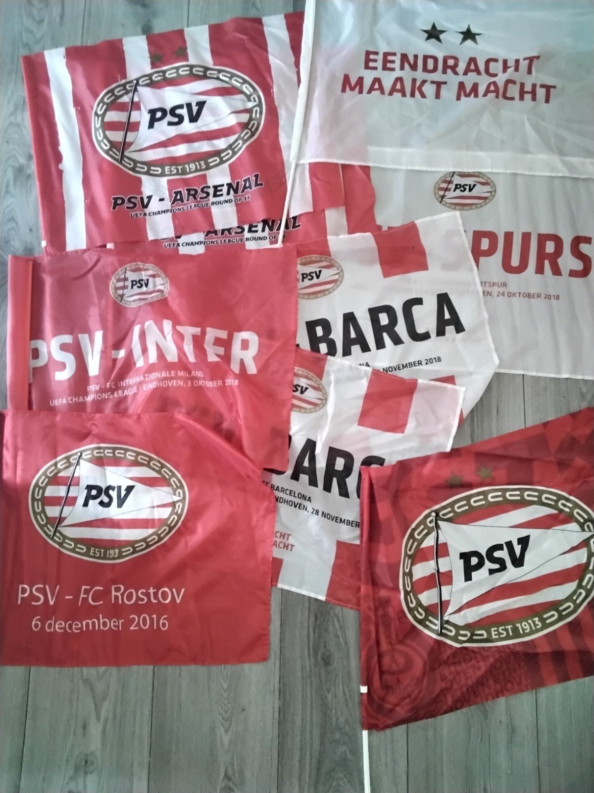 7 psv wedstrijdvlaggen, Ophalen of Verzenden, Zo goed als nieuw, PSV, Overige typen