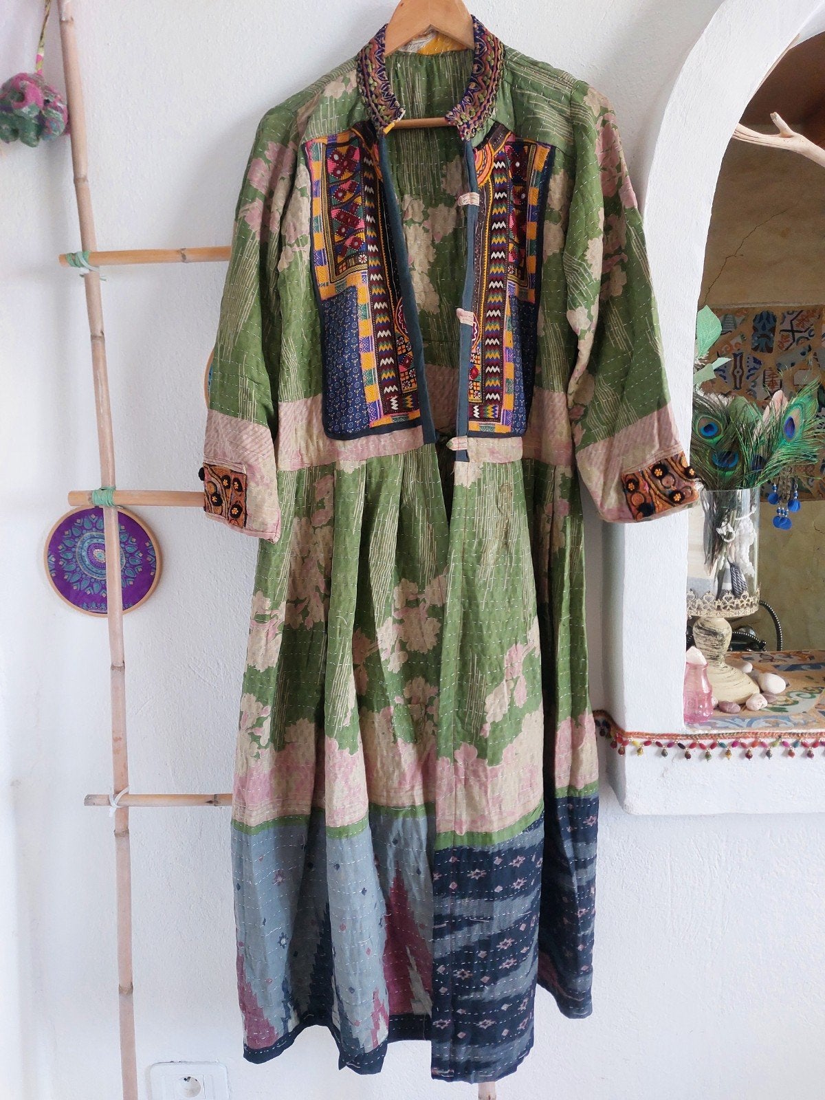 Unieke handgemaakte Kantha jas met borduurwerk, maat M/L, Vintage, Verzenden, Nieuw