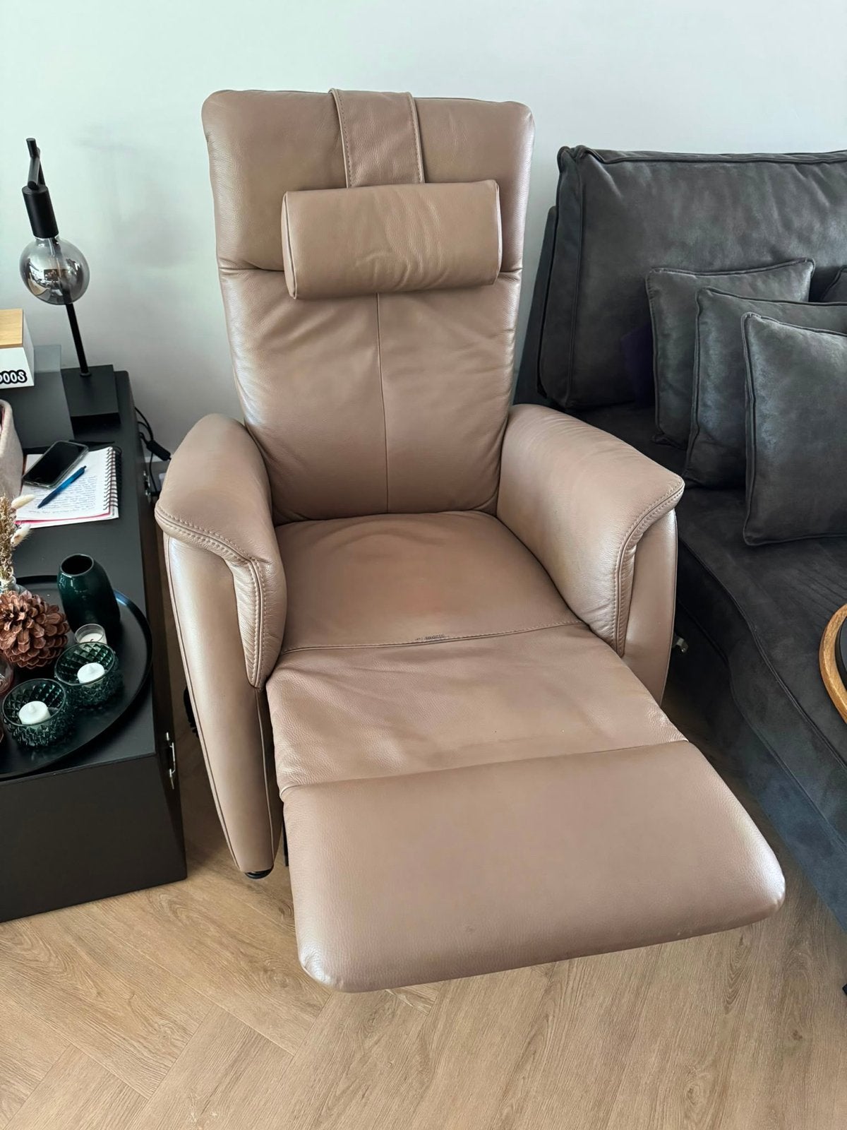 Prominent Relaxfauteuil - Beige Leer, Huis en Inrichting, Ophalen, Gebruikt, 100 tot 125 cm, Leer