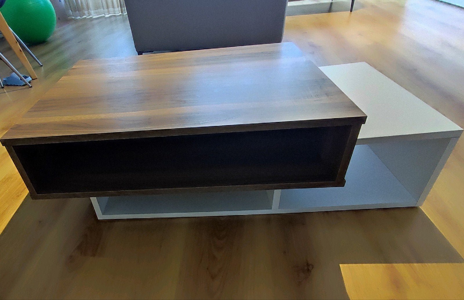 Salontafel walnoot/wit, Ophalen, Gebruikt, 100 tot 150 cm, 50 tot 100 cm