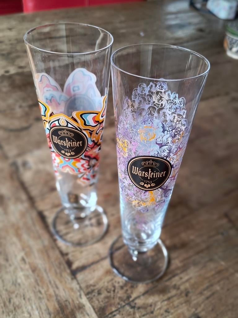 Warsteiner bierglazen kunst design van Fafi en James Jean, Ophalen of Verzenden, Zo goed als nieuw, Glas of Glazen, Overige merken