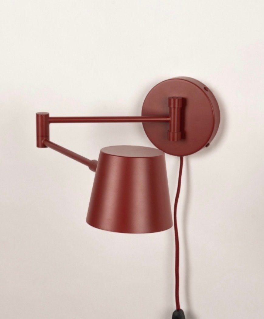 Verstelbare wandlamp met stekker dimmer - Bordeauxrood, Rood, Ophalen of Verzenden, Metaal, Gerichte verlichting