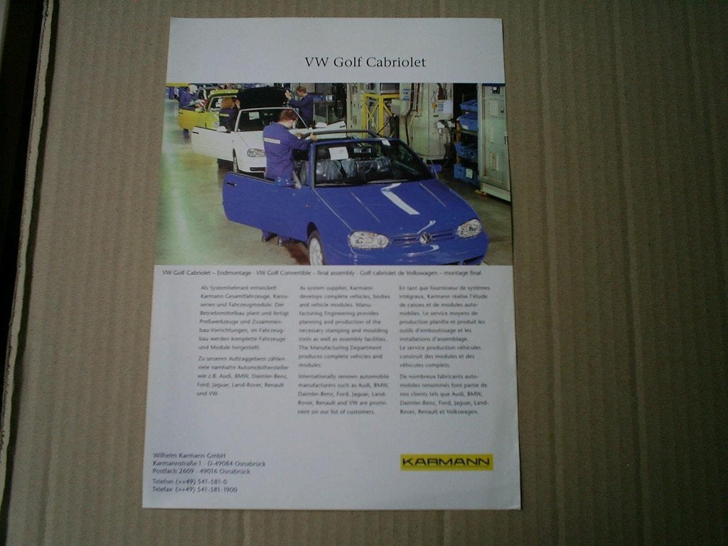 VW Golf Cabriolet. Karmann 2 pag, Boeken, Verzenden, Zo goed als nieuw, Volkswagen