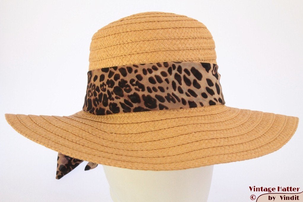 Dames floppy strandhoed Hawkins beige panter sjaaltje 54-57, Ophalen of Verzenden, Nieuw, One size fits all, Hoed