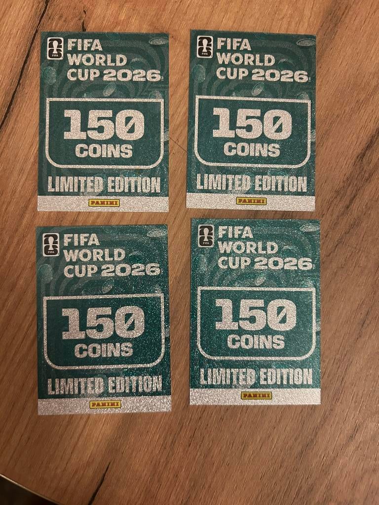 Panini Fifa world cup 2026 4 keer 150 coins online spel, Ophalen of Verzenden, Zo goed als nieuw, Meerdere plaatjes