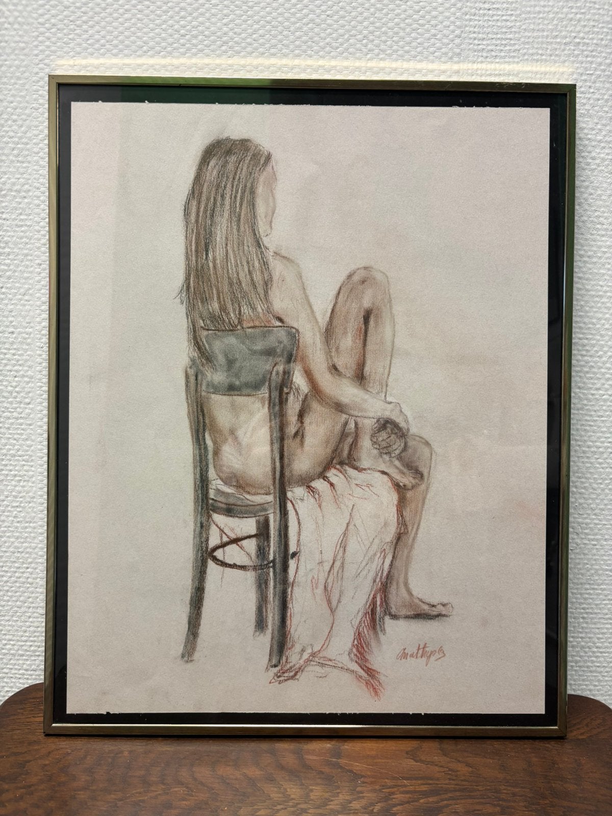 Vintage Litho naakte vrouw gesigneerd Matthysen., Antiek en Kunst, Ophalen of Verzenden