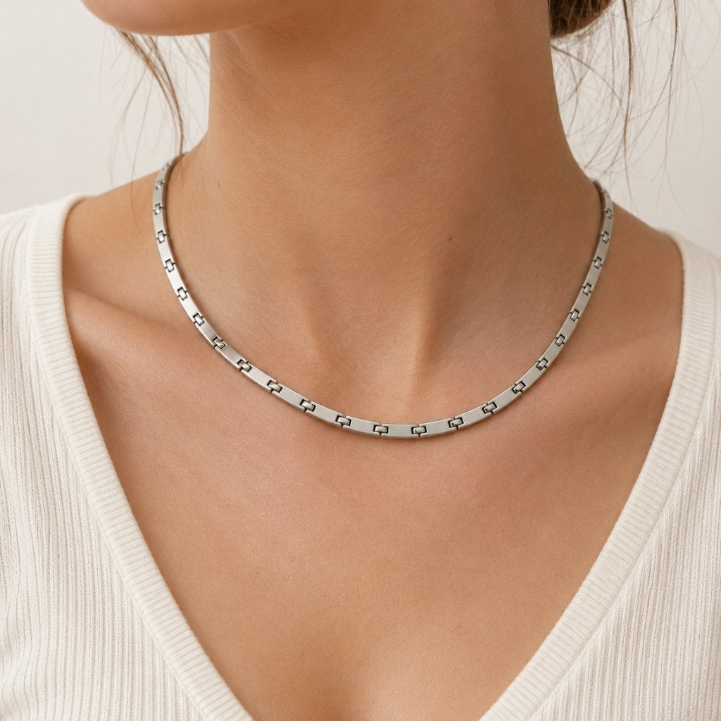 Edelstalen ketting /collier 46cm, Ophalen of Verzenden, Nieuw, Zilver, Overige materialen