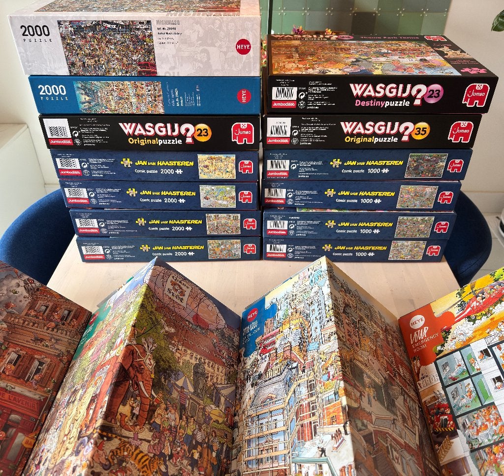 17 legpuzzels – Jan van Haasteren, Heye en Wasgij, Ophalen, Meer dan 1500 stukjes, Zo goed als nieuw, Legpuzzel