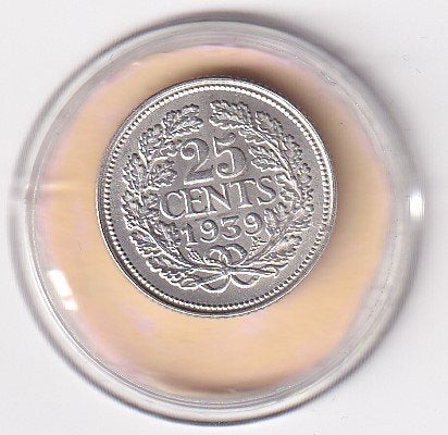 25 Cent 1939  Prachtig, Postzegels en Munten, Munten | Nederland, Verzenden, Zilver, 25 cent, Koningin Wilhelmina