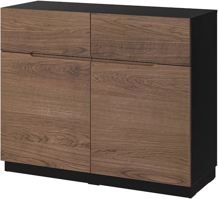 IKEA KLACKENÄS buffetkast zwart/eikenfineer bruin gelazuurd, Ophalen, 100 tot 150 cm, Modern, Scandinavisch, Zo goed als nieuw